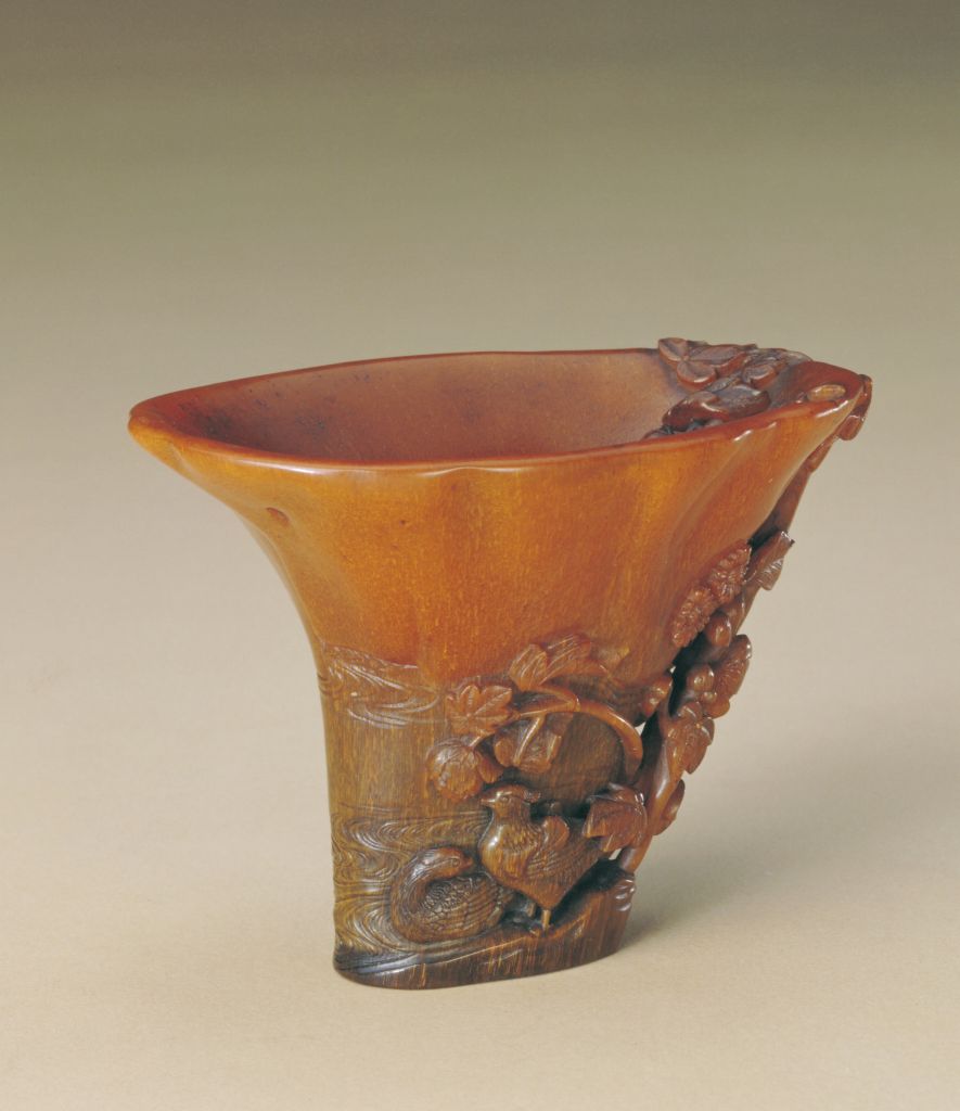 图片[1]-You Kan’s rhinoceros horn carved lotus mandarin duck cup-China Archive